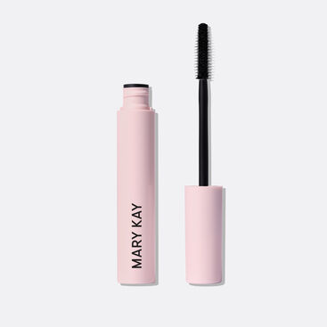 Close-up hero image of Mary Kay Great Heights Waterproof Mascara with tube open and wand standing next to it.